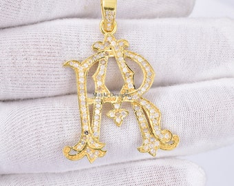 14K Yellow Gold Vermeil Monogram, Pave Diamond Monogram, RA-AR Initial Letter Monogram, All Letter Monogram, Diamond Monogram Pendant