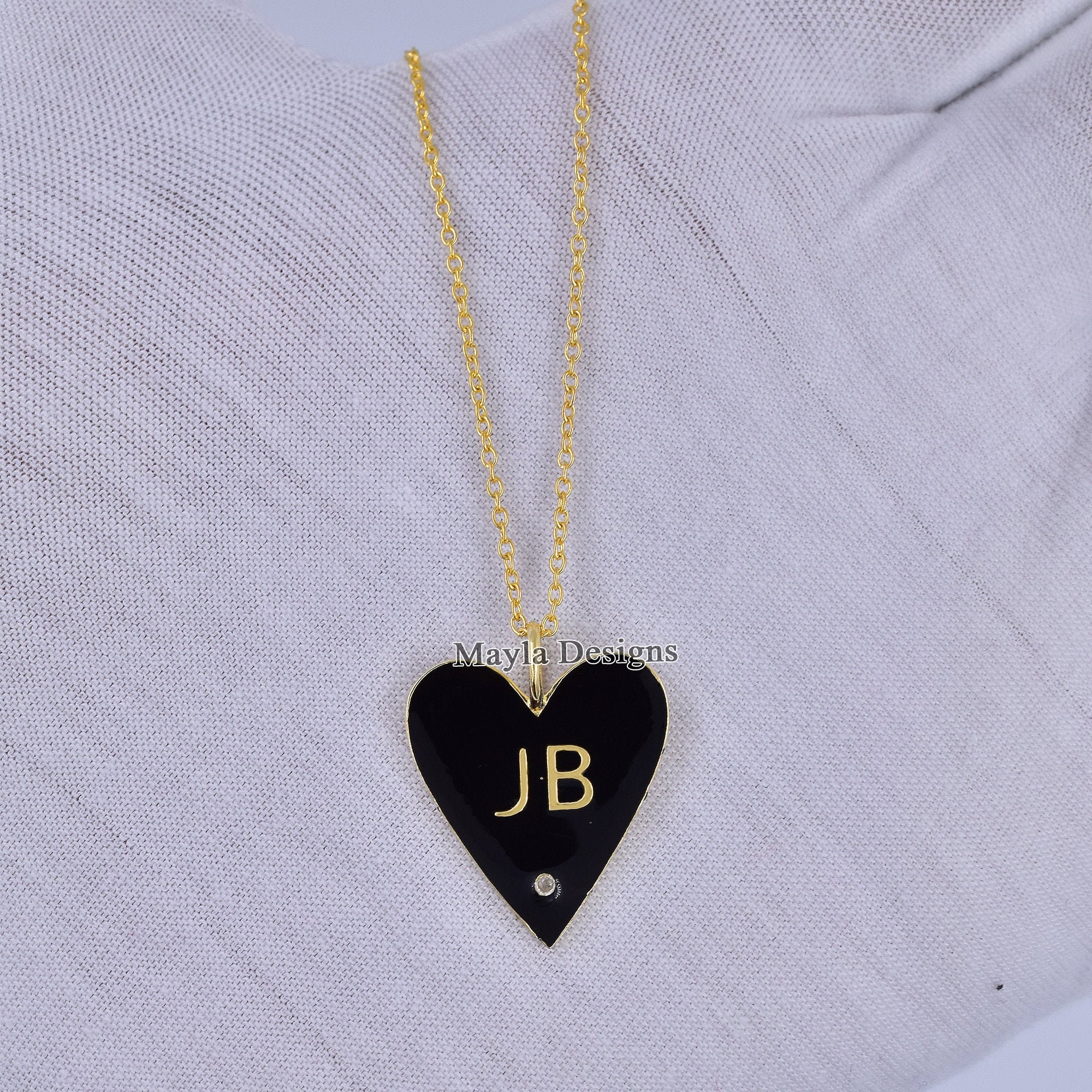 New Enamel Charms, Initial Letter Heart Charms, Two Letter Charms, Charms Holder, Black Enamel Heart Charms Necklace Jewelry