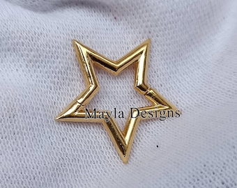 14k Solid Yellow Gold Star Connector Lock Clasp, 18x18mm Push Lock Jewelry