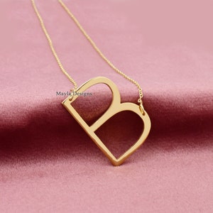 Collar Calvas con inicial grande, chapado en oro amarillo de 14 k, con letra B, para mujer