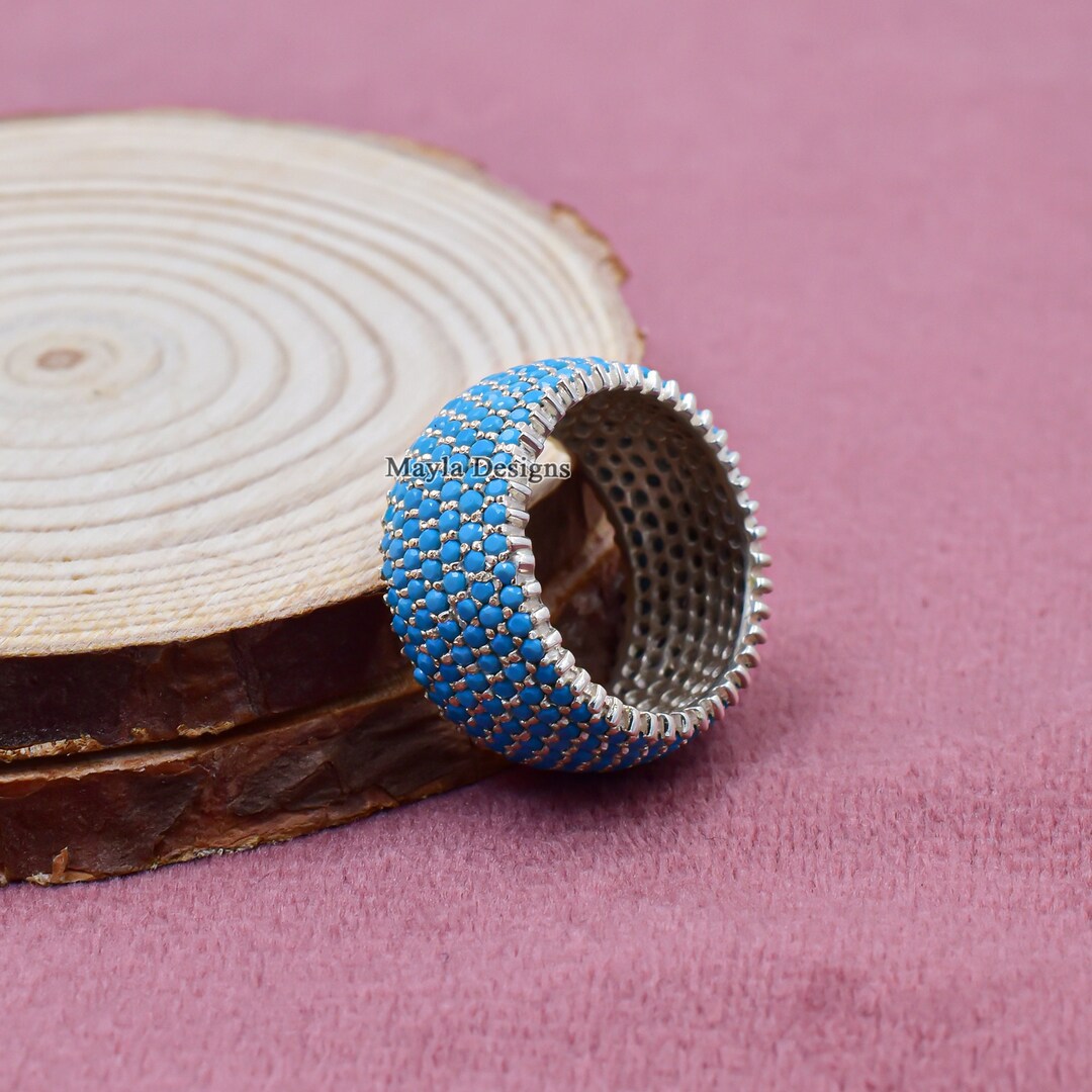 Handmade Pave Turquoise Sterling Silver Band Ring - Etsy