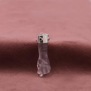 Rose Quartz Figa Hand Pendant, 14k Yellow Gold Plated Figa Pendant, Carving Figa Hand Charms Jewelry
