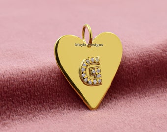 925 Silver G Letter Heart Pendant Diamond Custom Name Letter Heart Pendant