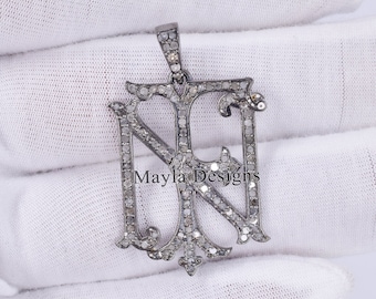 925 Sterling silver Diamond Monogram Jewelry, Two Letter Monogram, Custom Monogram Pendant, Designer Monogram Pendant Vintage Jewelry
