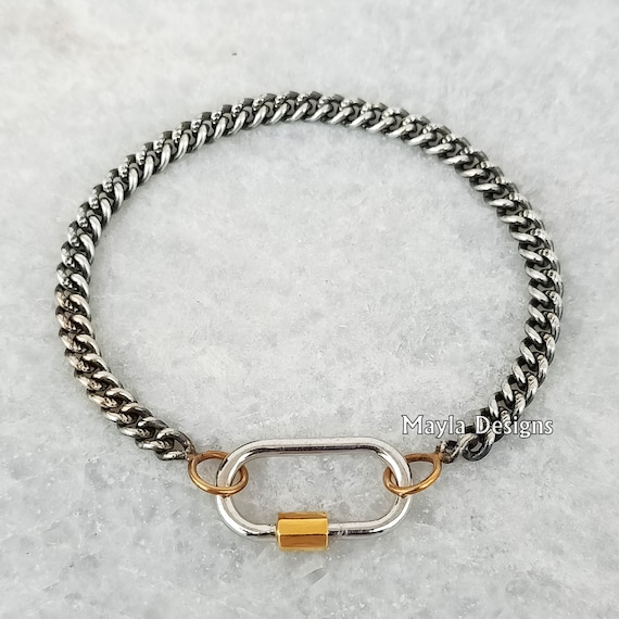 Pulsera de cadena oxidada de plata de ley 925, joyería de cadena oxidada  hecha a mano, pulsera de cadena con mosquetón, pulsera de cadena oxidada