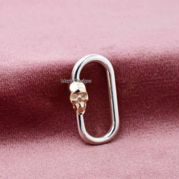 Sterling Silver Skull Carabiner Lock – Yellow Gold Accent, Designer Jewelry Connector