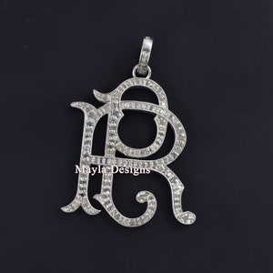 925 Silver Diamond PR Monogram, Pave Diamond Monogram, Custom Monogram, Custom Initial Pendant, Designer Vintage Monogram Jewelry