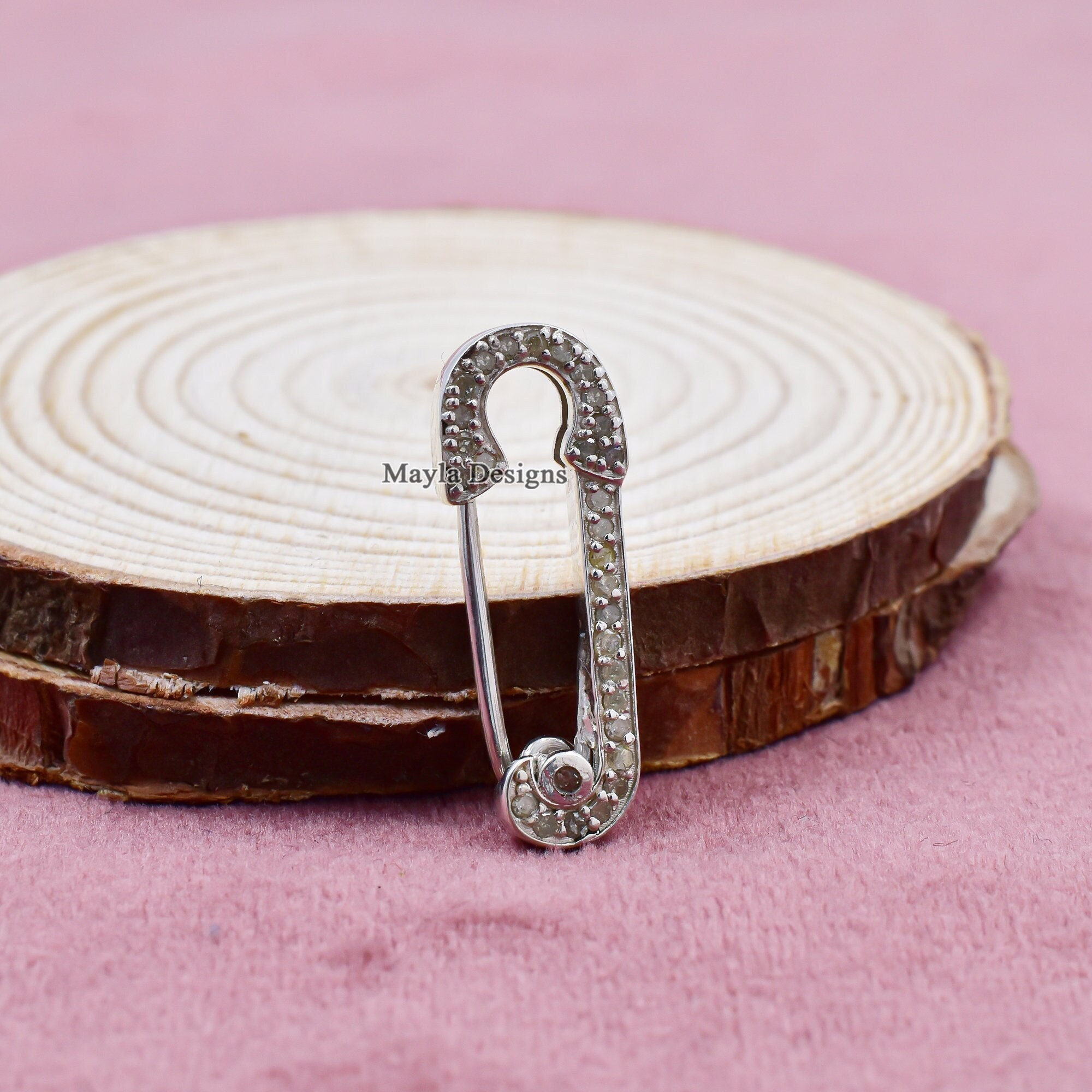 Handmade 925 Silver Diamond Safety Pin Brooch - Etsy