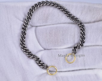 925 Sterling Silver Oxidized Chain Bracelet, Carabiner Oxidized Chain Bracelet, Padlock Oxidized Chain Jewelry, Lock Oxidized Chain Bracelet