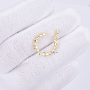 14k Yellow Gold Dotted Charm Holder, Designer Gold Push Lock, Round Plain Enhancer Lock, Connector Lock, Hanging Charm Holder Jewelry