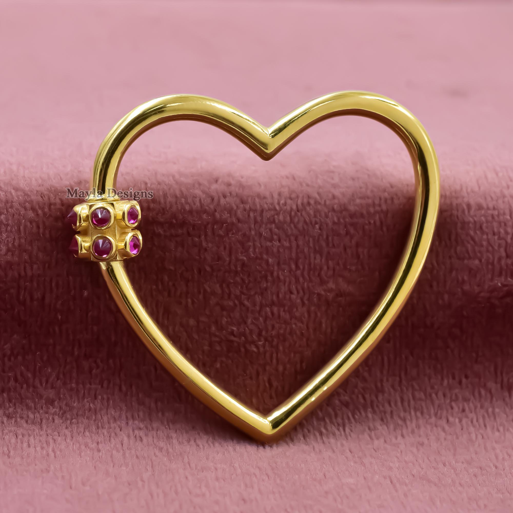 14k Yellow Gold Plated Pink Topaz Heart Carabiner Lock, Pink Topaz