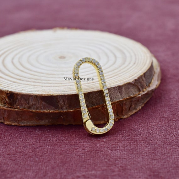 9K Yellow Gold Diamond Lock, Handmade Jewelry Clasp (25x12 mm)
