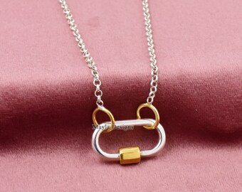 Sterling Silver Rolo Chain Shackle Necklace, Oval Carabiner Lock