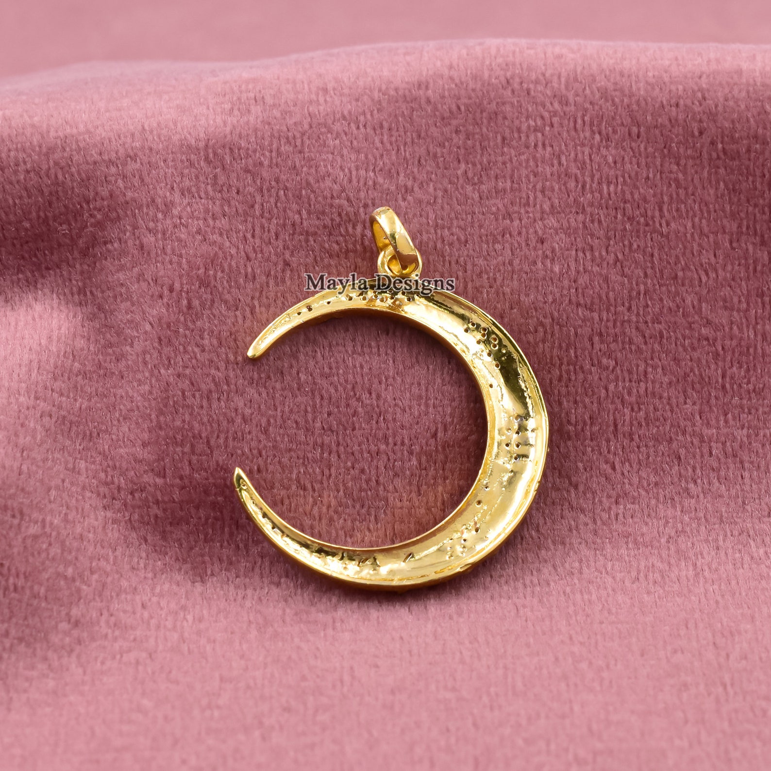 Crescent Moon Star Pendant, Pave Diamond Crescent Pendant, 925 Silver ...