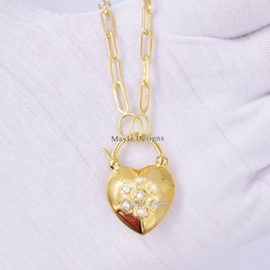 14k Yellow Gold Vermeil Pearl Padlock Necklace, Vintage Gold Padlock, 925 Silver Gold Padlock, Pearl Padlock Jewelry Supplier