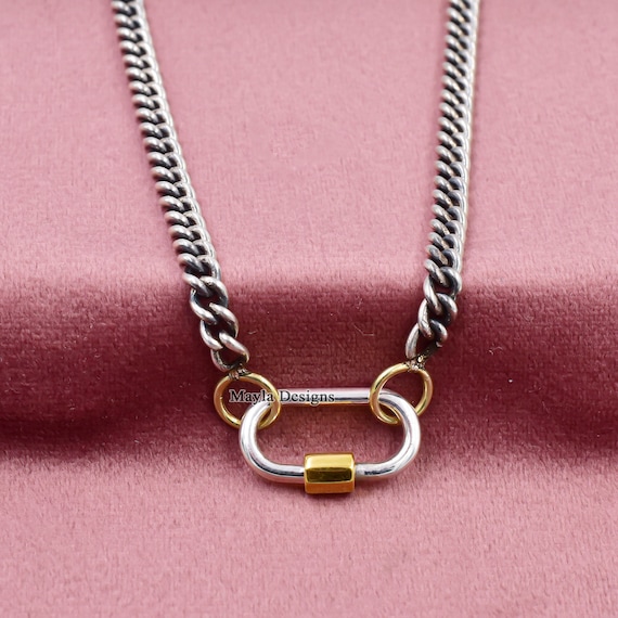 Oxidized Sterling Silver Carabiner Chain Necklace, 14 Inch - Etsy