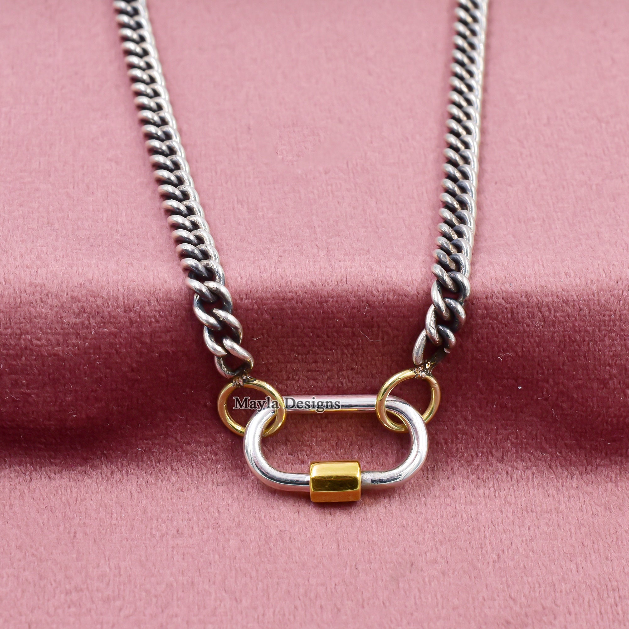 Oxidized Sterling Silver Carabiner Chain Necklace, 14 Inch - Etsy