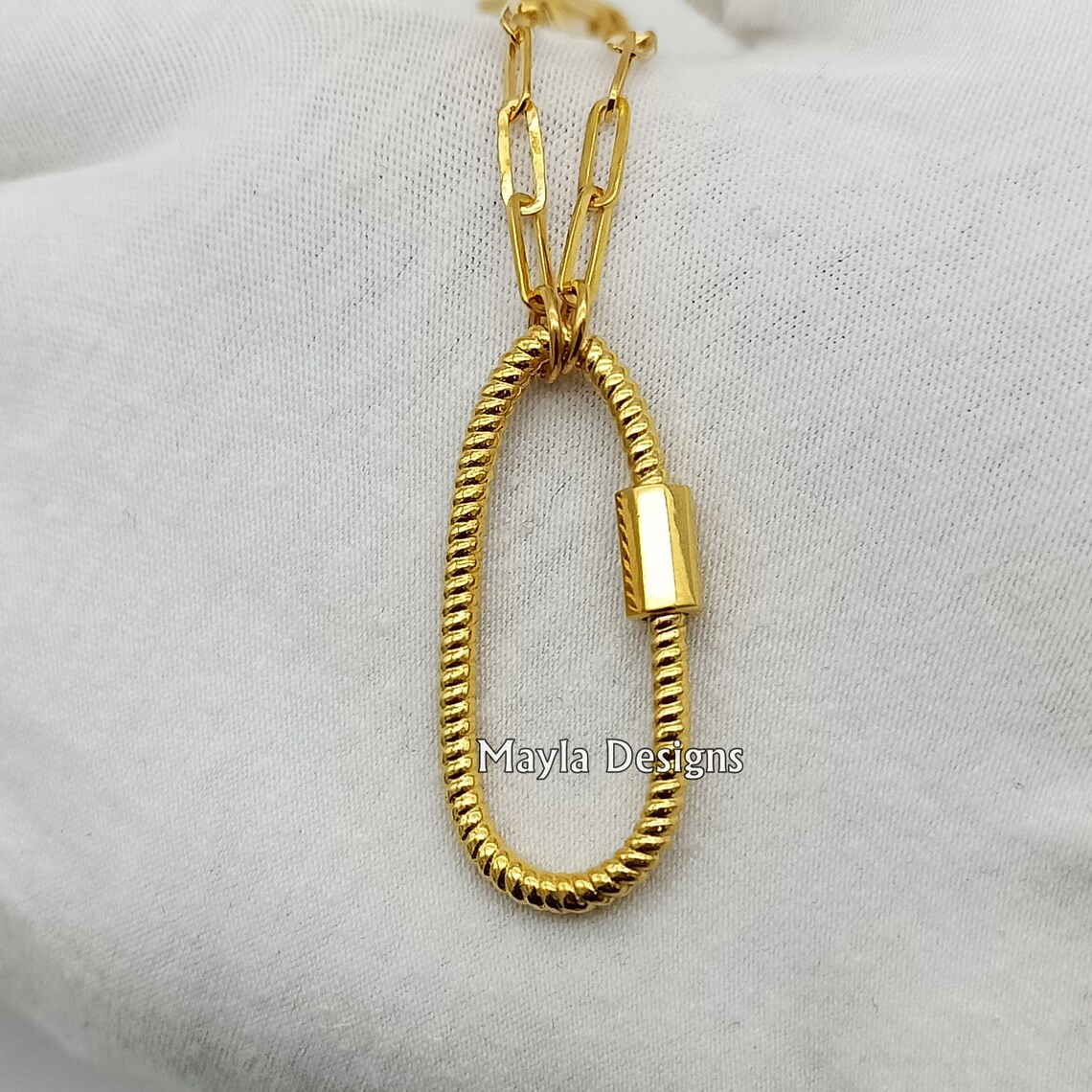14k Yellow Gold Plated Twisted Lock Necklace Designer Plain Etsy