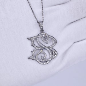 Pave Diamond SB Monogram Pendant, Handmade 925 Silver Monogram, Two Letter Monogram, Initial Monogram, Oxidized Grey Monogram Jewelry