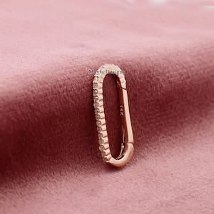 14K Rose Gold Push Lock, Pave Diamond Link Chrarm Holder, Vintage Gold Jewelry Connector Charm Lock, Wholesale Diamond Gold Charm Jewelry