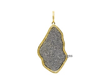 Pave Diamond Designer Pendant, 925 Silver Diamond Pendant, Handmade Pave Diamond Pendant Jewelry Supplier