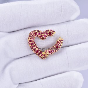 9k Gold Genuine Ruby Heart Charm Holder, Ruby Gemstone Enhancer, New Designer Heart Charm Holder, Fully Stone Heart Lock, Closure Heart Lock