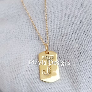 Dog Tag charms Necklace, Custom Initial Charms Necklace, Gold Vermeil Dog Tag Charms, Make Your Own Initial Letter, Alphabet Diamond Charms