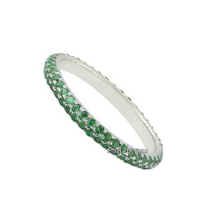 Tsavorite Gemstone Band Ring, 925 Sterling Silver Gemstone Band Rings, Handmade Women&#39;s Band Rings, Wedding Gift Rings