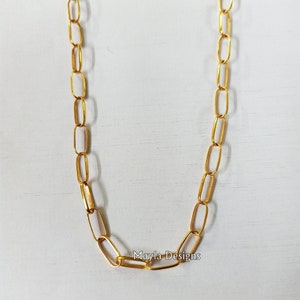Paper Clips Chain Necklace, 925 Silver Gold Vermeil Paper Clip Chain Necklace, Handmade Long Link Bar Necklace Jewelry,