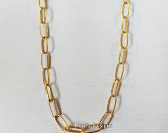 Paper Clips Chain Necklace, 925 Silver Gold Vermeil Paper Clip Chain Necklace, Handmade Long Link Bar Necklace Jewelry,