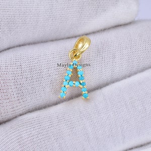 14k Solid Gold Letter Lock, Turquoise Pendant Charms, Designer Initial Pendant, A Letter Charms Holder, Turquoise Letter Jewelry