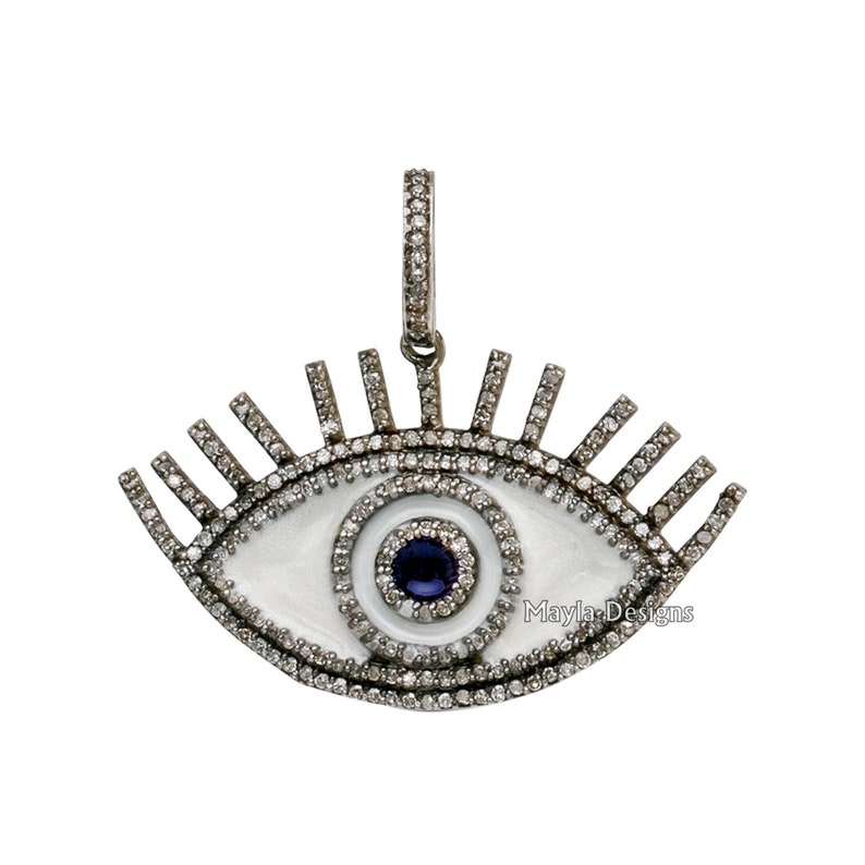 Pave Diamond Evil Eye Pendant Enamel Evil Eye Pendant 925 Etsy