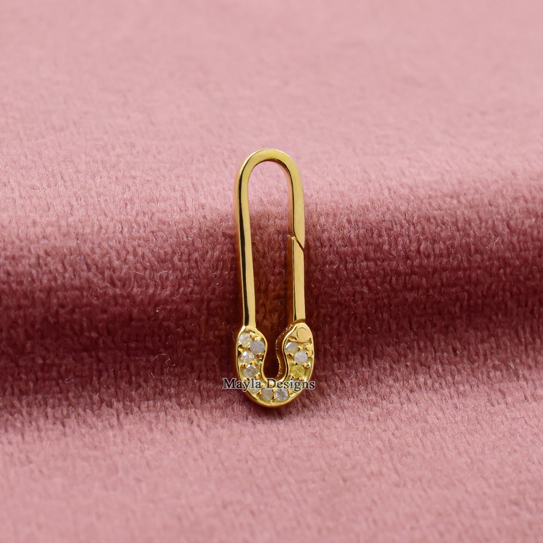 14K Yellow Gold Clasp Lock, Diamond Safety Pin Clasp Lock, Woman Safety ...