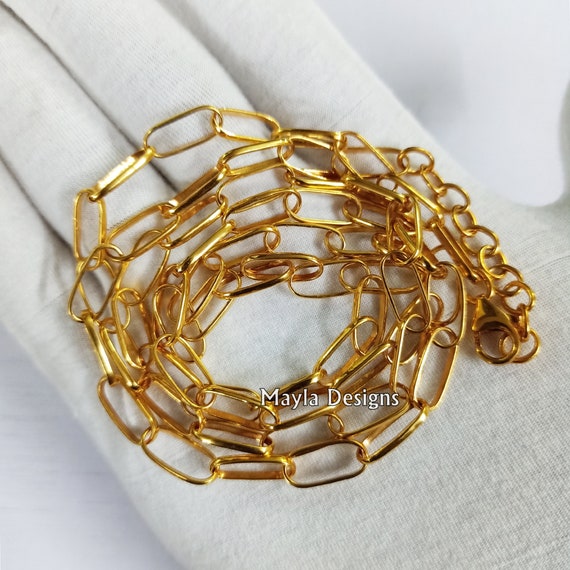 6,1 Mm Büroklammer Link Kette Halskette Real 14K Gelbgold