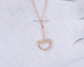 14K Rose Gold Vermeil Pendant, Pendant Necklace, Hors Pendant Necklace,Hors Bit Pendant Necklace, Diamond hors bit Pendant, diamond Jewelry