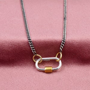 14K Gold Diamond Carabiner Necklace, 14k Gold Carabiner Lock