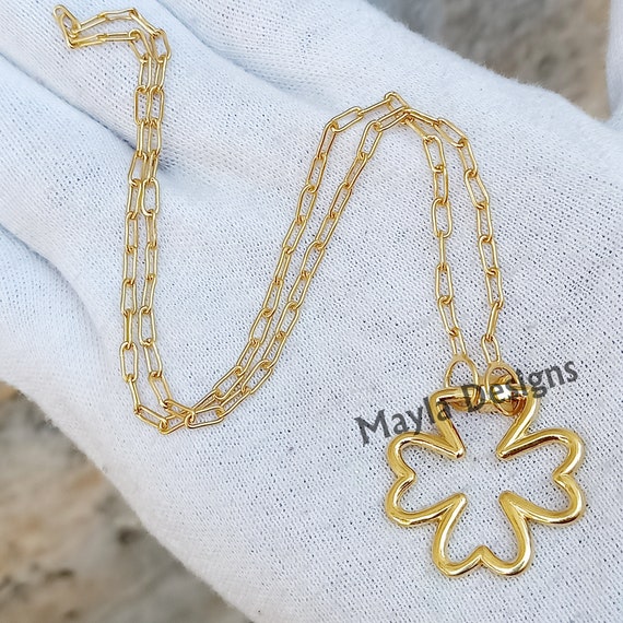 14k Gold Vermeil Clover Necklace Clover Carabiner Lock New
