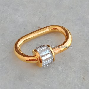 14k Yellow Gold Carabiner Oval Lock, Topaz Baguette Carabiner Lock, Handmade Carabiner Lock, Designer Carabiner Jewelry Supplier