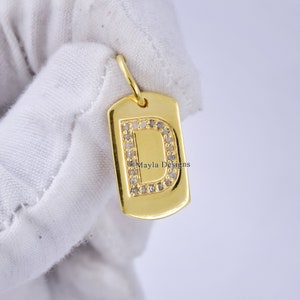 14k Gold Vermeil Diamond Dog Tag Letter charms, Custom Initial Charms Necklace, 925 Silver Custom Dog Tag Charms Jewelry