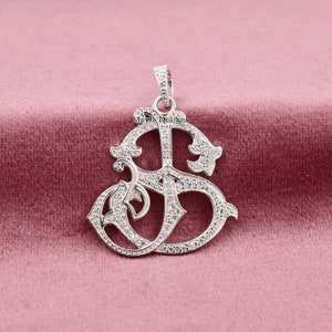 925 Silver Pendant, Letter Monogram Pendant, Designer Woman Pendant Jewelry,  Gray Plated CZ Pendant, SJ & JS Letter Monogram Pendant,