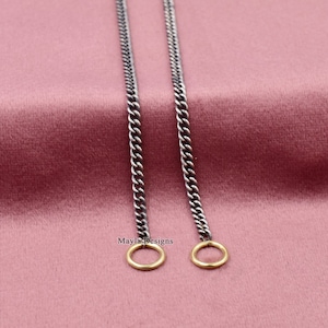 Oxidized 925 Silver Chain, Carabiner Lock Chain, 3mm link Curb Oxidized Chain, Grey Oxidized Chain, Padlock Chain, Carabiner Necklace Chain