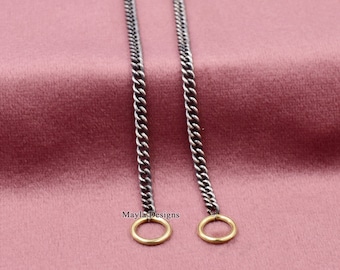 Oxidized Sterling Silver Curb Chain, Carabiner Lock, 3mm Link