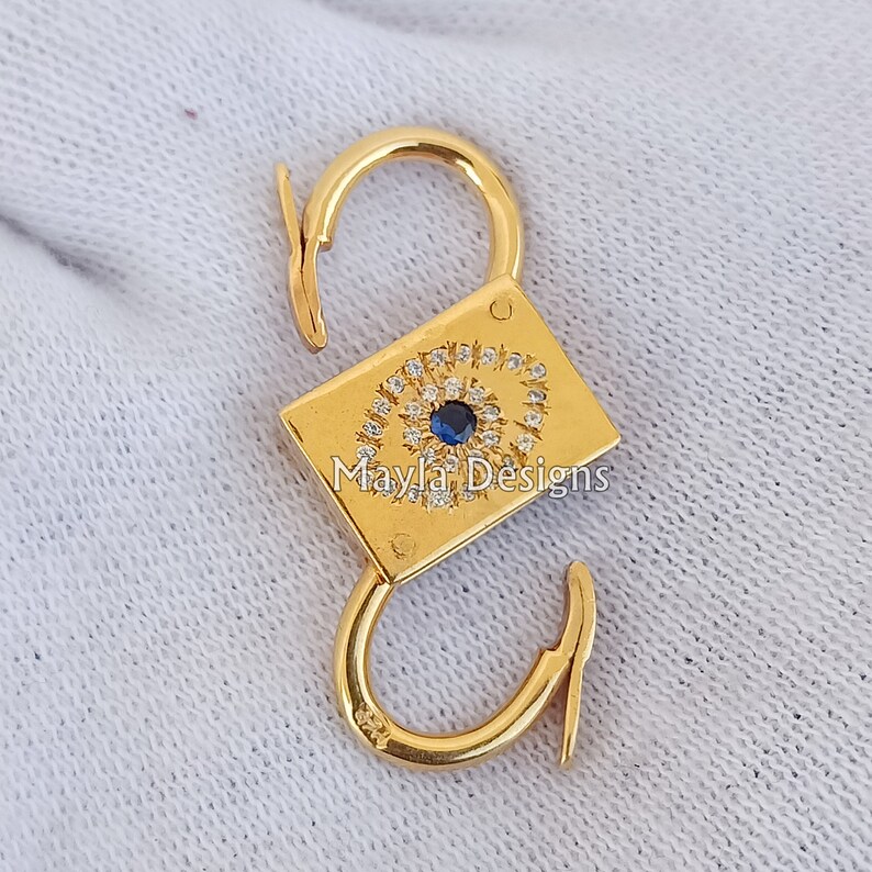 14k Yellow Gold Plated Padlock, Pave Diamond & Blue Sapphire Padlock ...