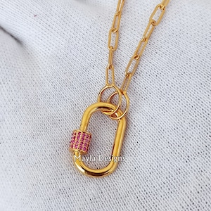Pink Sapphire Carabiner Lock, Gemstone Carabiner Lock, 14k Yellow Plated Gemstone Carabiner Lock Jewelry, Wholesale Carabiner Lock Jewelry