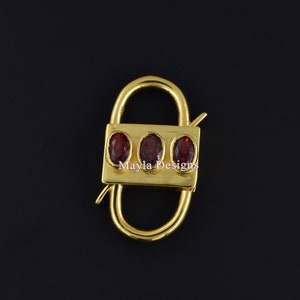 Garnet Padlock Jewelry, 14K Yellow Gold Plated Padlock, Vintage Padlock Connector, Solid Silver Gold Vermeil Padlock Handmade Jewelry