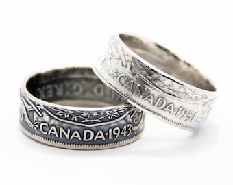 Canadian Coin Ring - Silver 50 cent / half dollar ring (1937 - 1958) - great for gifts, wedding band, anniversary, Canada souvenir