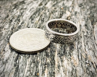 Beautiful ring made from a silver Switzerland 1 Franc coin (1875-1967)