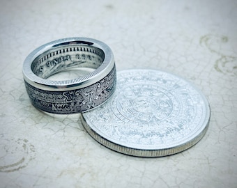 Pure silver Aztec calendar coin ring. Large ring! Made from 1 ounce coin.