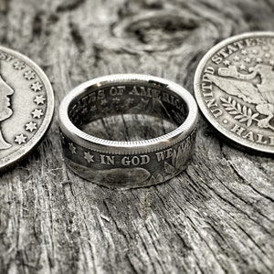 USA Coin Ring - Silver 50 cent / half dollar ring made from a “Barber” half dollar - great for gifts, wedding band, anniversary