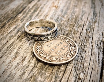 Sterling silver coin ring made from a 1890-1900 Newfoundland 50 cent coin